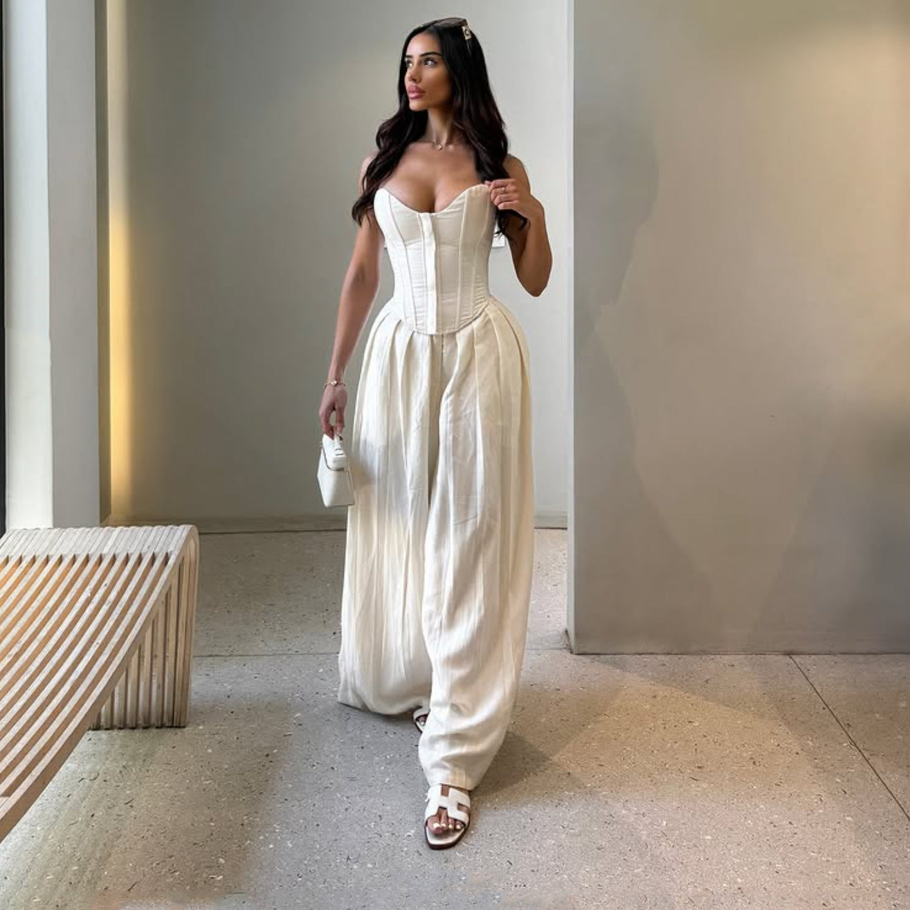 🕊️ Spicy | Boned Bustier Top — White Sculpted Elegance
