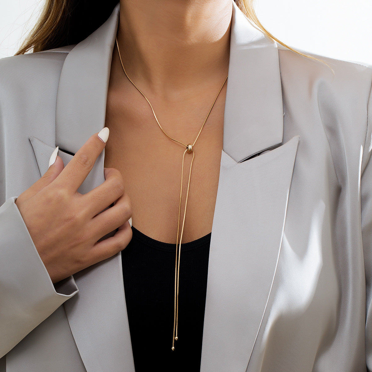 ✨ Necklace + Long Adjustable Tassel Box Snake Chain Necklace