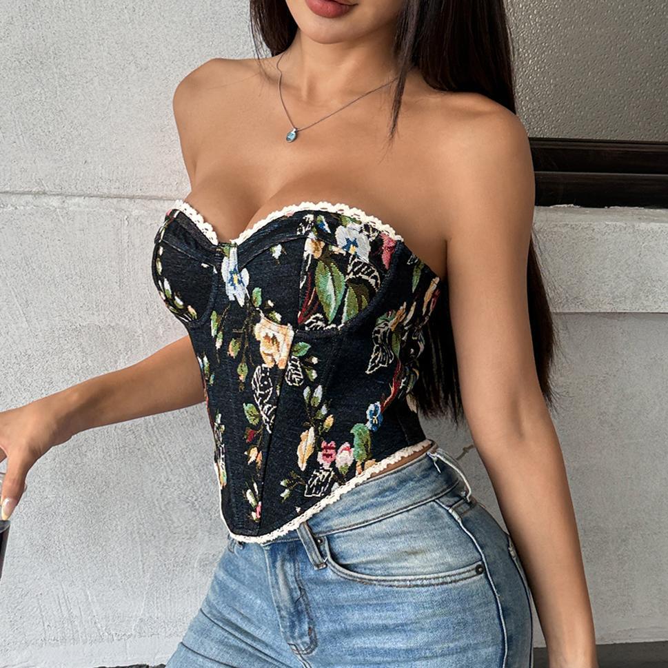 👑 ☁️ Spicy | Boned Lace-Up Ruffle Trim Bustier |Bestseller