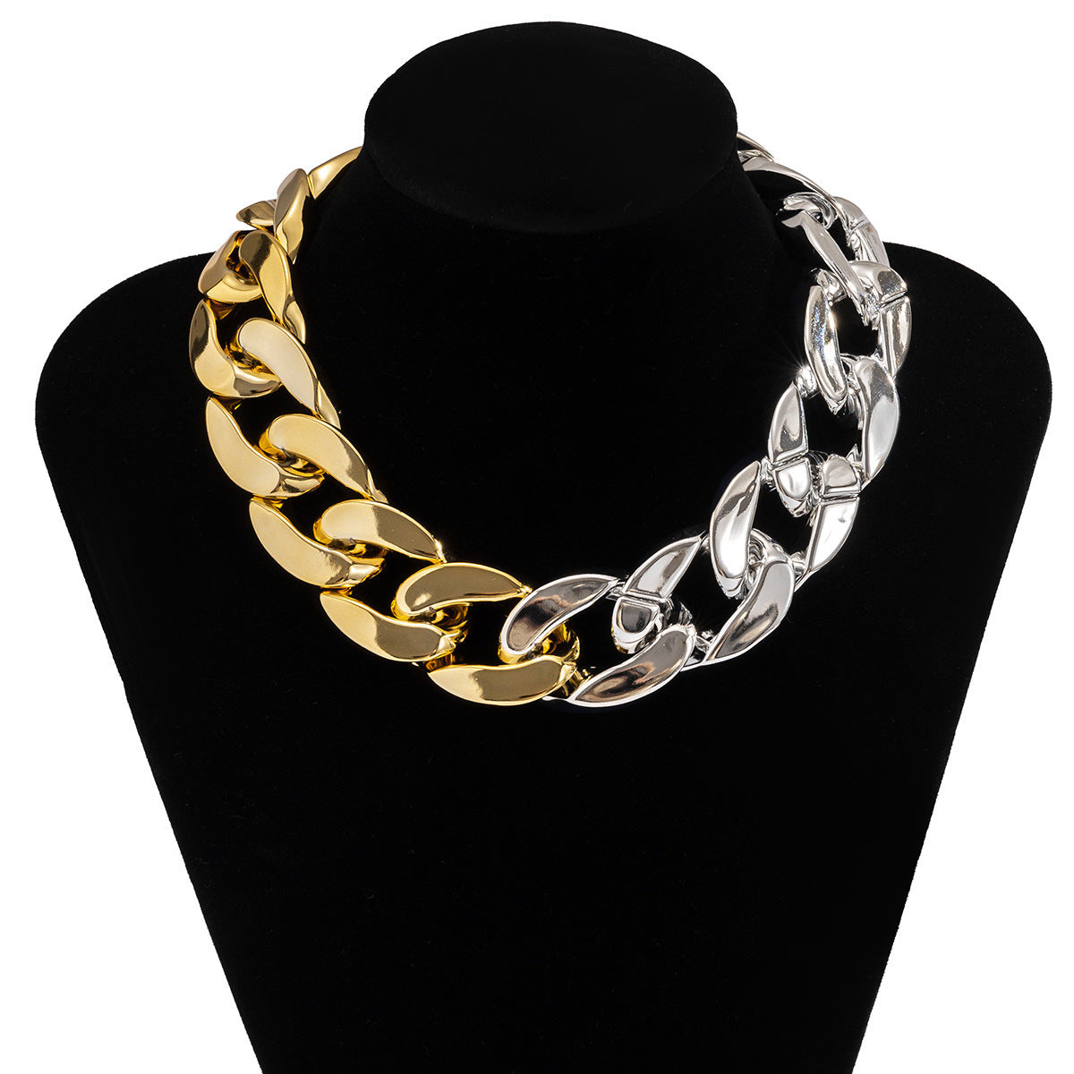 🎨 Necklace + Street Style Colorblock Chain Necklace – Geometric Bold Design