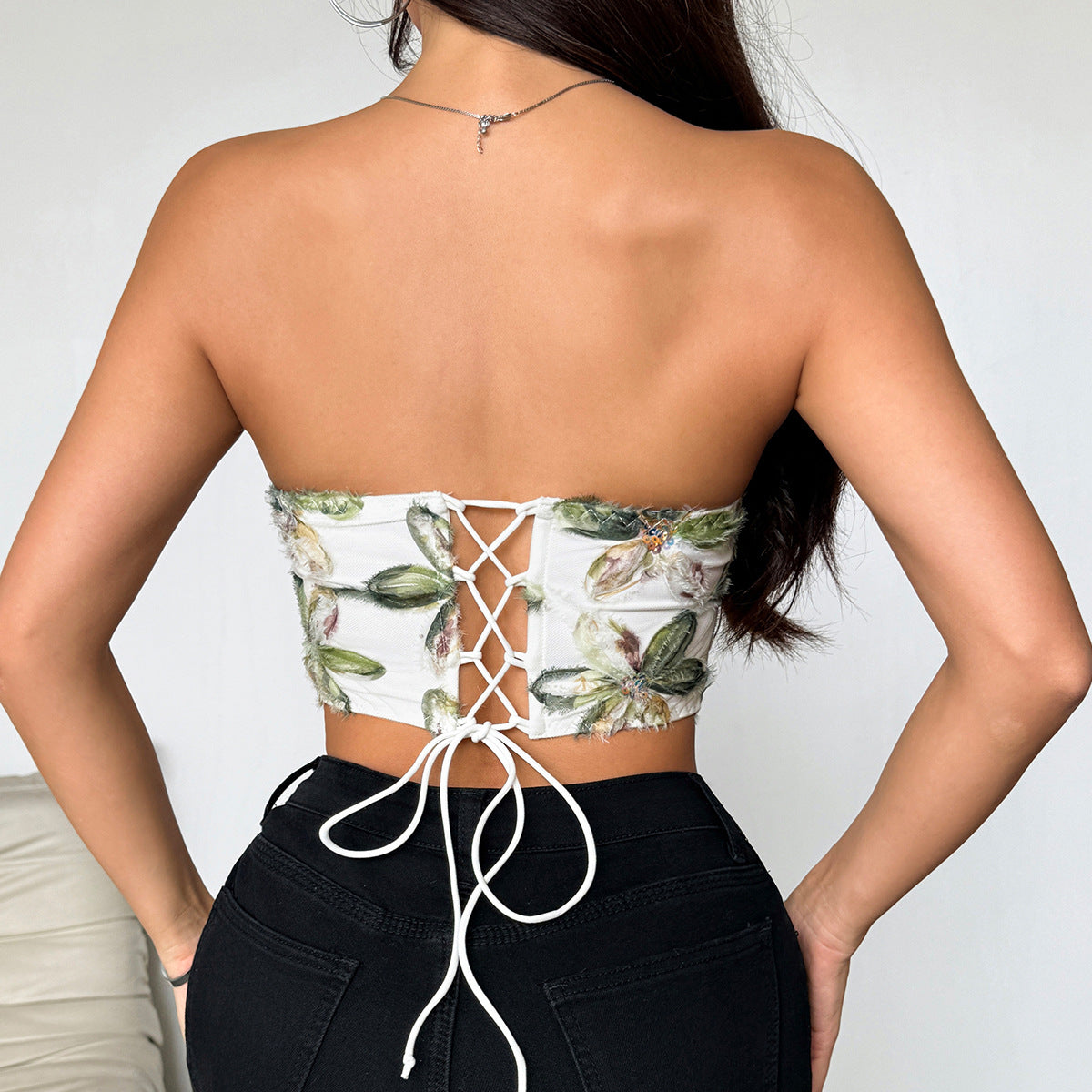 🌹 Spicy | 3D Pattern Strapless Top — Boned Tie-Back Bust Fit