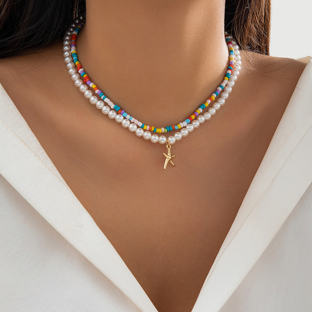 🌊 Necklace + Beaded Starfish & Shell Necklace – Coastal Beach Style