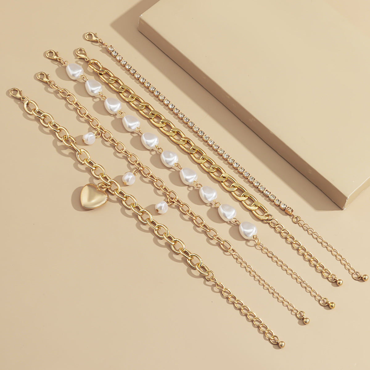 💫 Bracelet Set + Irregular Baroque Pearl Heart Bangle Duo