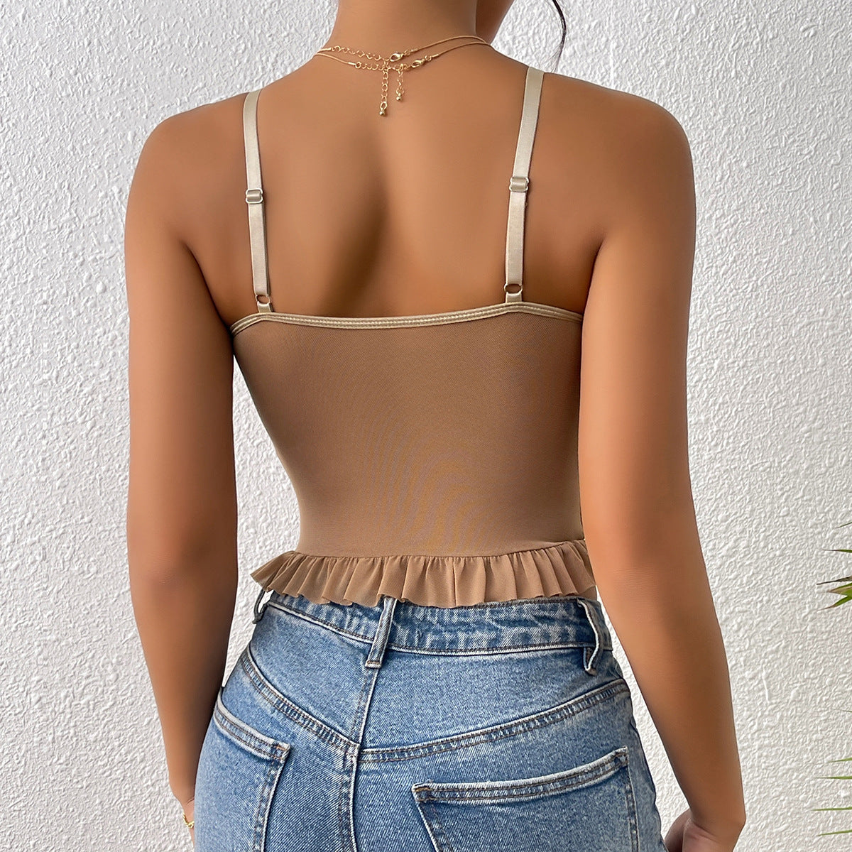 💘 Spicy | Lace Ruffle Boned Sheer Panel Crop Top