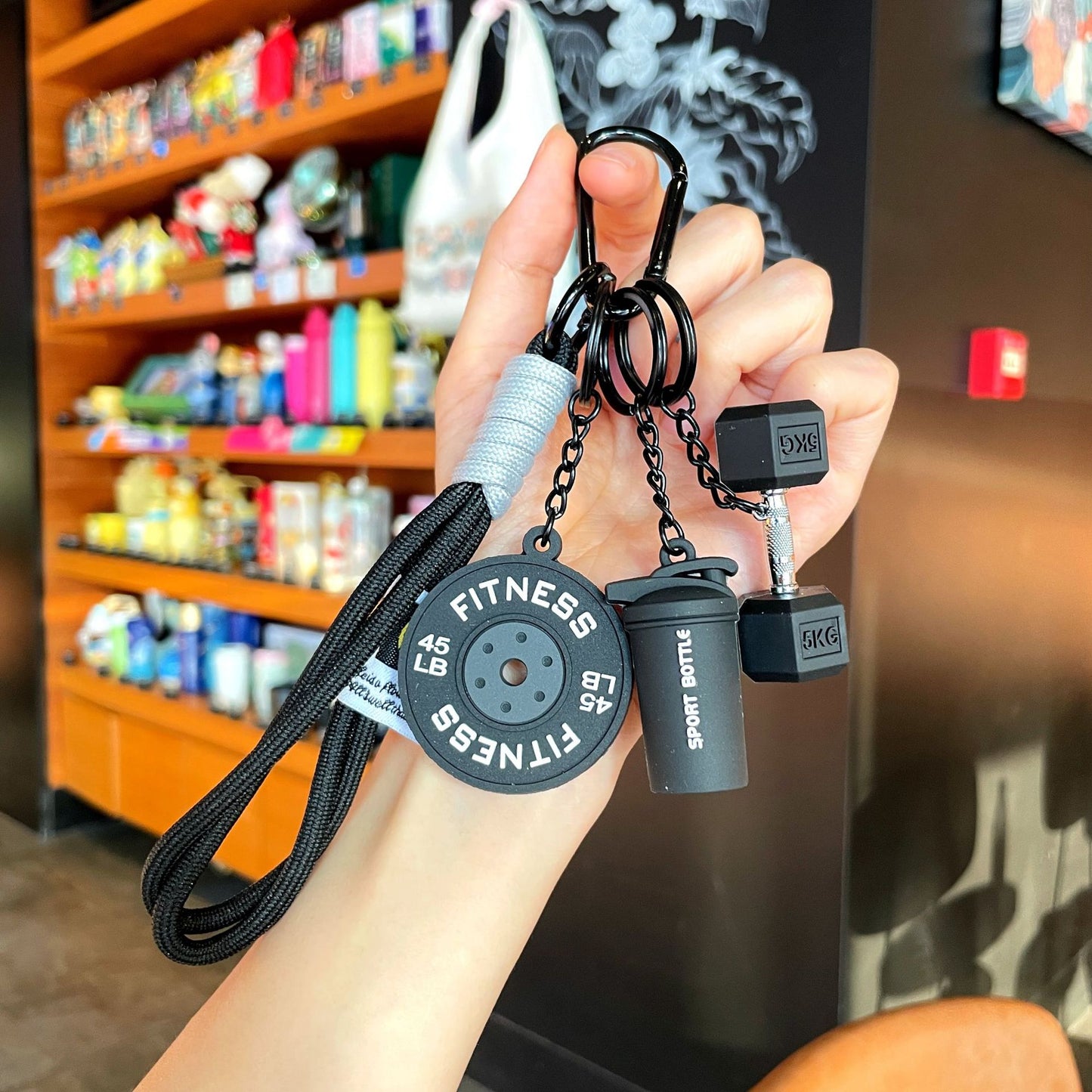 💪 Silicone Dumbbell & Shaker Keychain Set — Colorful Fitness Charms