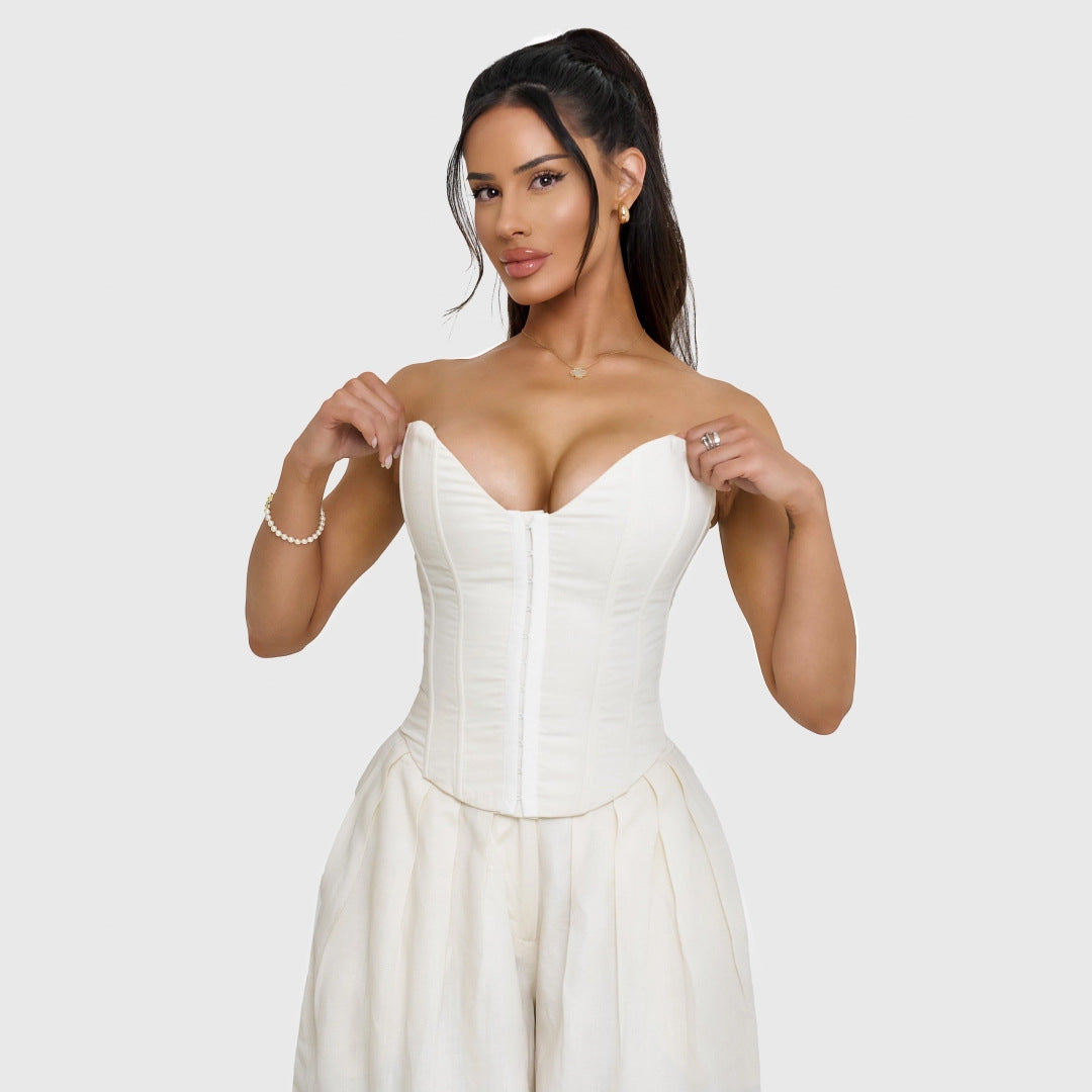 🕊️ Spicy | Boned Bustier Top — White Sculpted Elegance