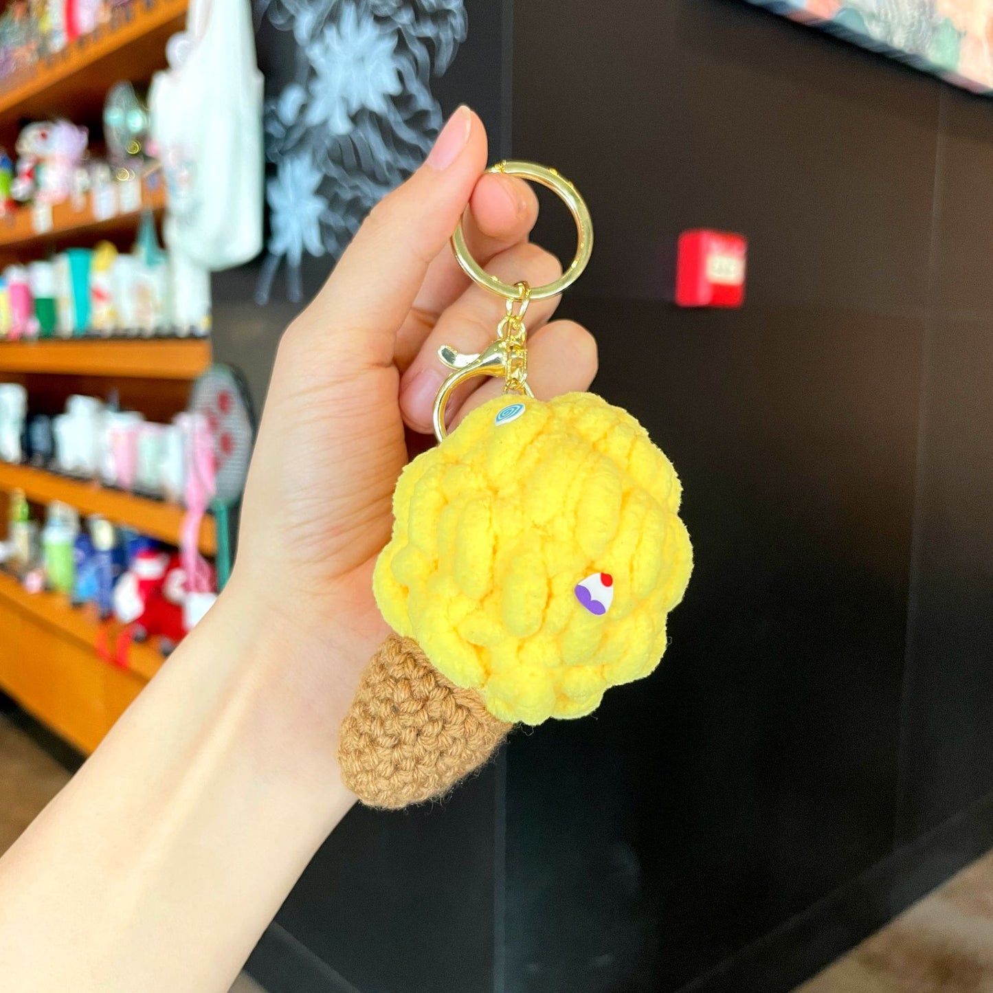 Crochet Yarn Ice Cream Keychain — Dopamine Dessert Bag Charm
