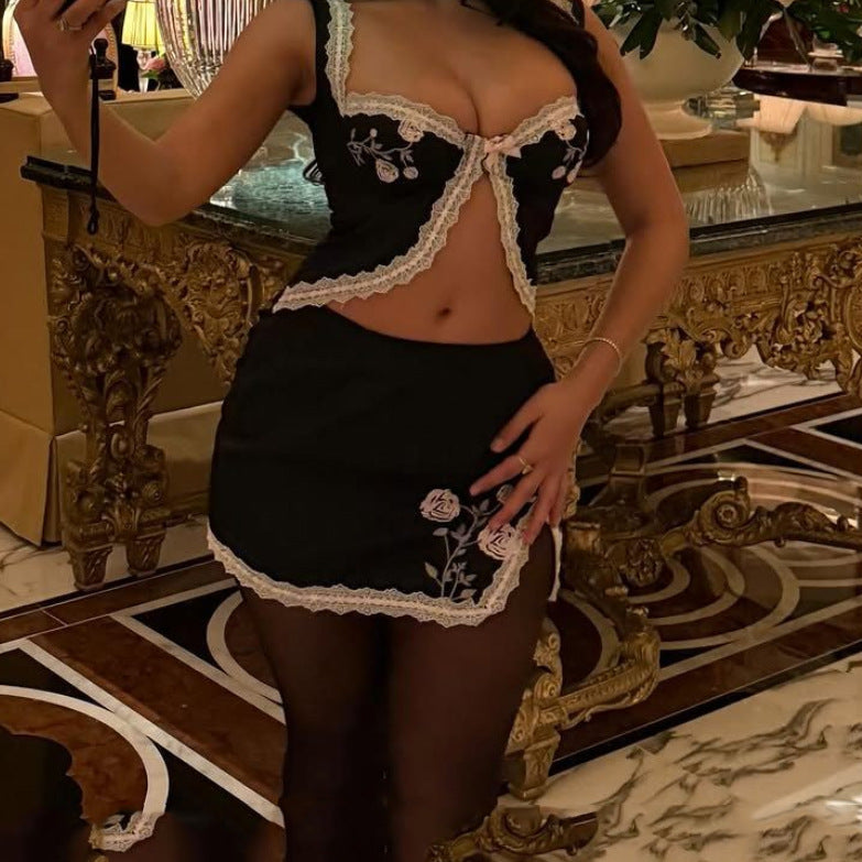 🌼 Spicy | Floral Embroidery Lace Corset — Gathered & Boned Allure