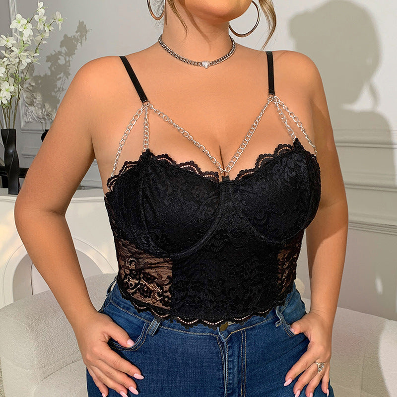 ⛓️ Sculpt+|Lace Cutout Chain Strap Cami