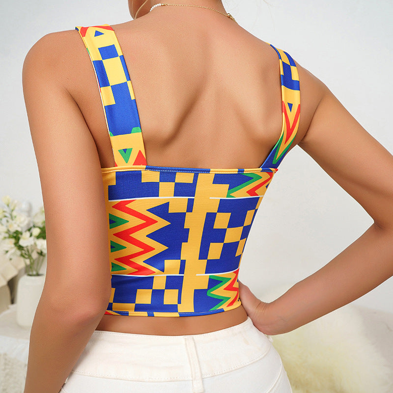 🌈 Spicy|Printed Padded Lace-Up Slim Cami Top