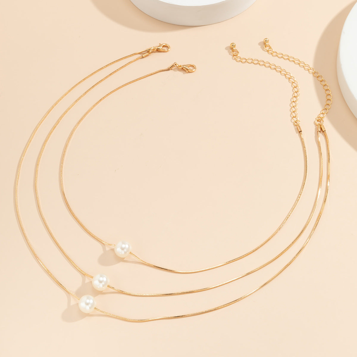 🎀 Necklace + Layered Pearl Pendant Necklace – French Snake Chain Style