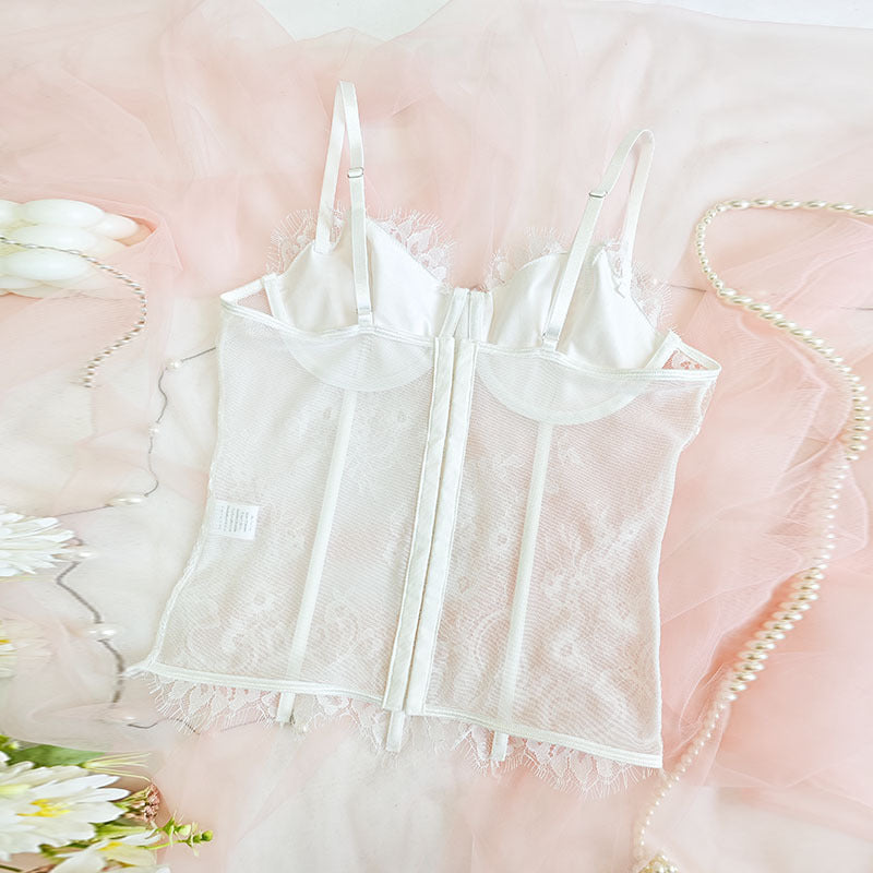 🕸️ Spicy | Sheer Lace Boned Front-Clasp Cami