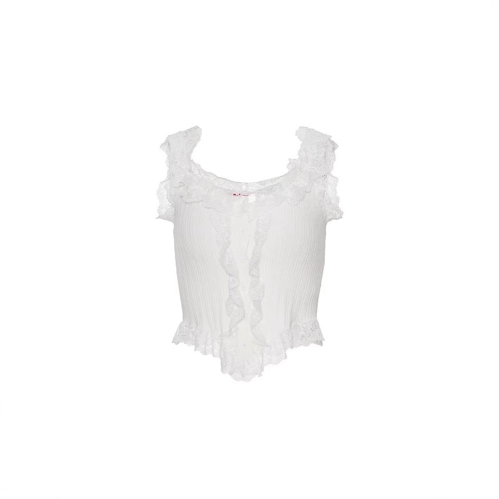 🖤 Spicy|White Lace Trim Bustier Crop Top