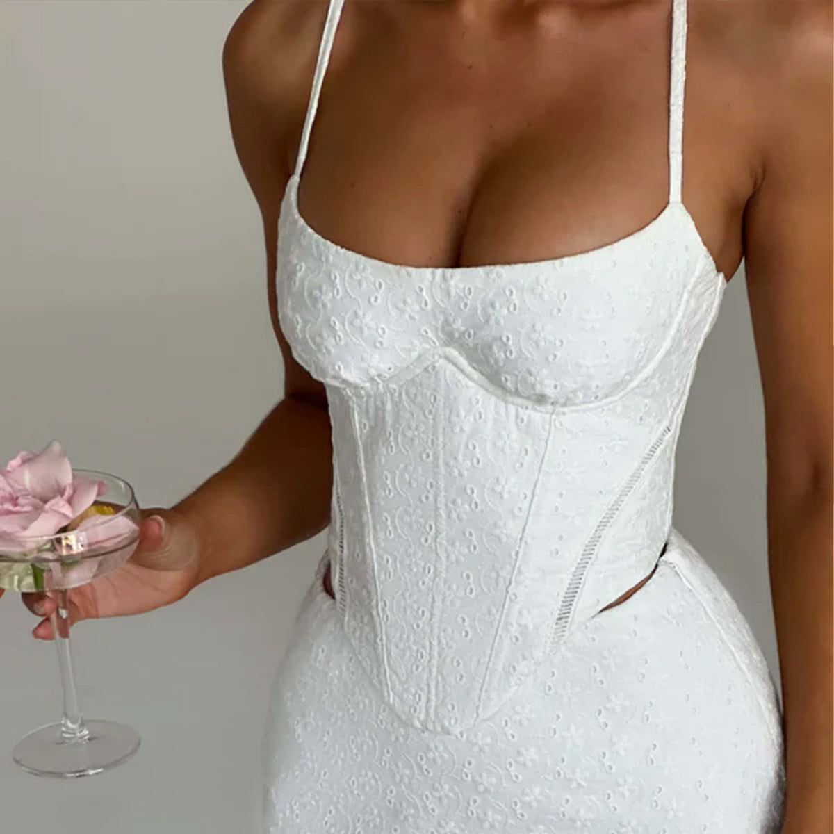 ☁️ Spicy|Lace Lace-Up Bow Accent Panel Design Spaghetti Strap Top