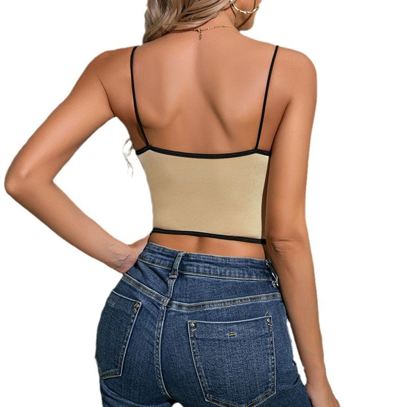 🖤 Spicy | Velvet Lace-Trim Backless Top — Autumn Curve Appeal