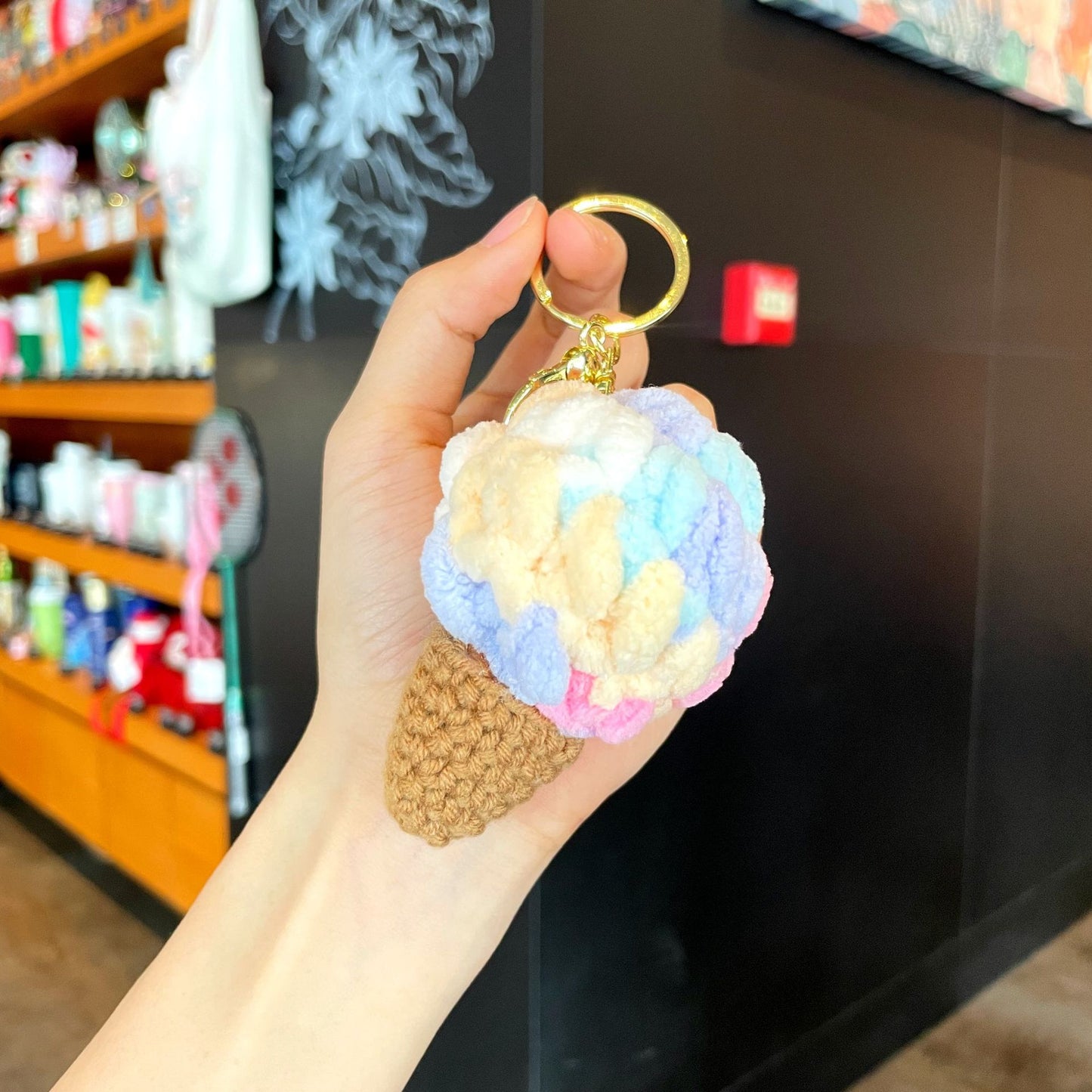 Crochet Yarn Ice Cream Keychain — Dopamine Dessert Bag Charm