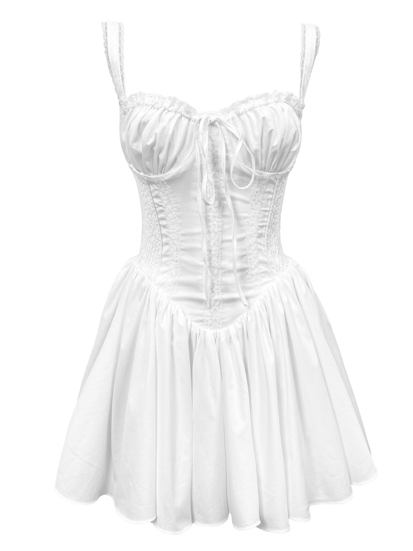 🤍 Spicy|Balletcore Lace Boned Cinched Waist Mini Dress