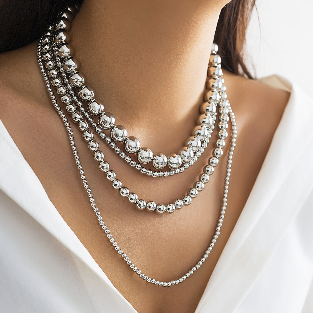 🪩 Necklace + Cyber Beaded Statement Necklace – Multi-Sized Beads