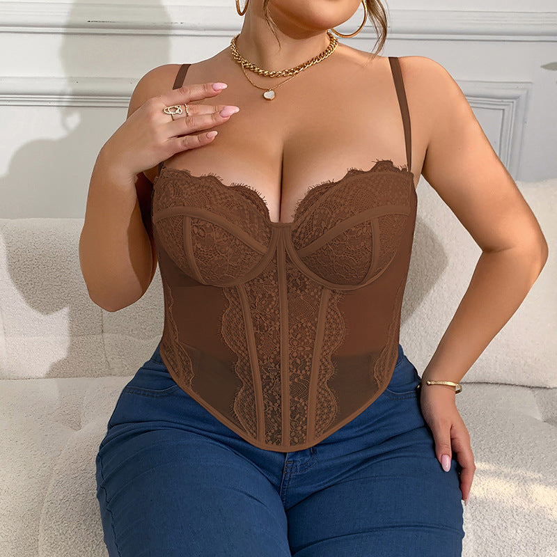 💎 Sculpt+ | Embroidered Lace Plus Size Bustier Crop Top