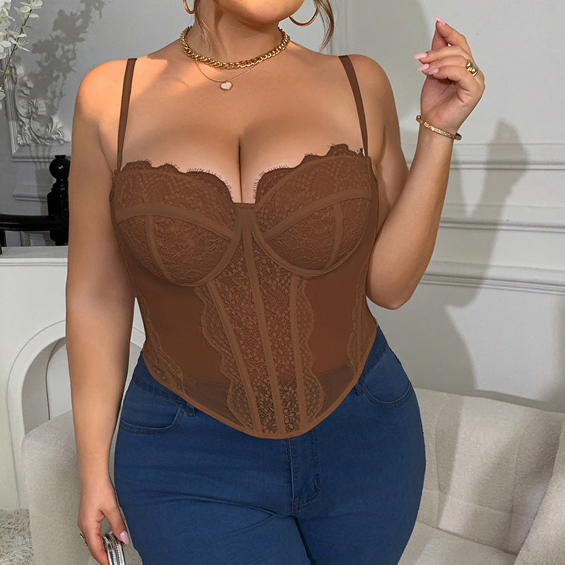 💎 Sculpt+ | Embroidered Lace Plus Size Bustier Crop Top
