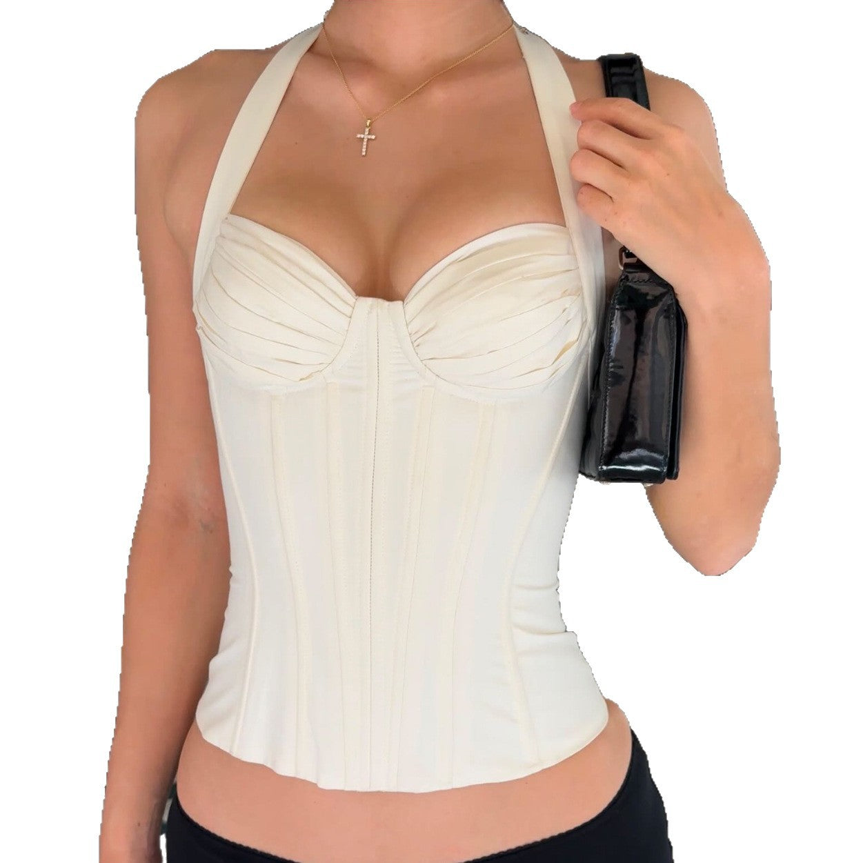 🪩 Spicy|Halter Fishbone Cinched Street Style Crop Top
