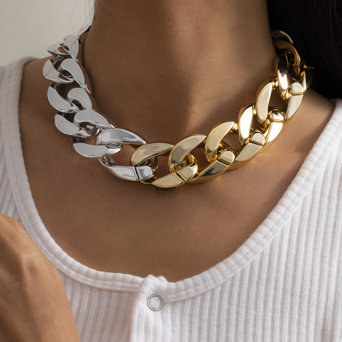 🎨 Necklace + Street Style Colorblock Chain Necklace – Geometric Bold Design