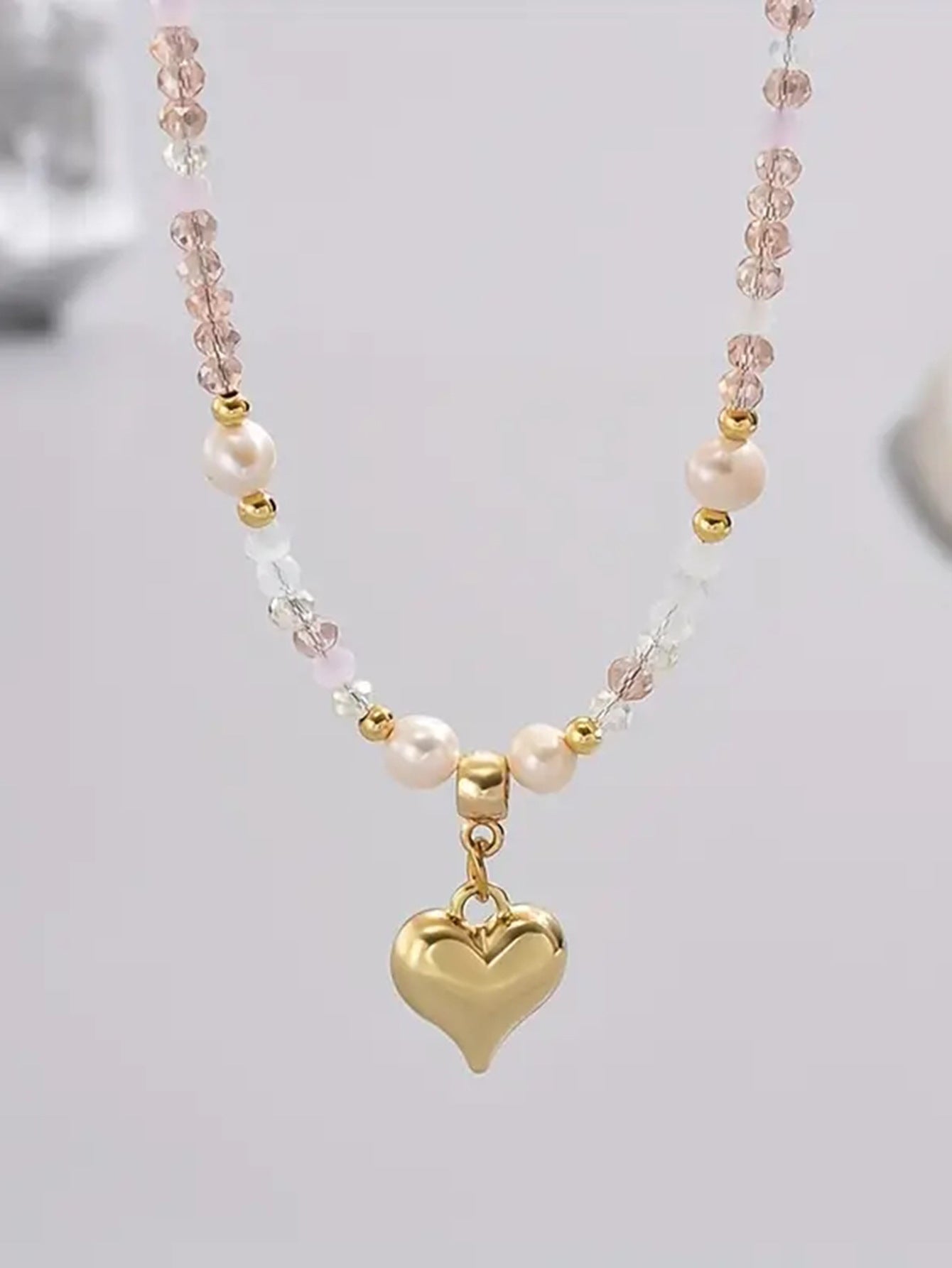 💖 Necklace + Beaded Freshwater Pearl Heart Layered Necklace