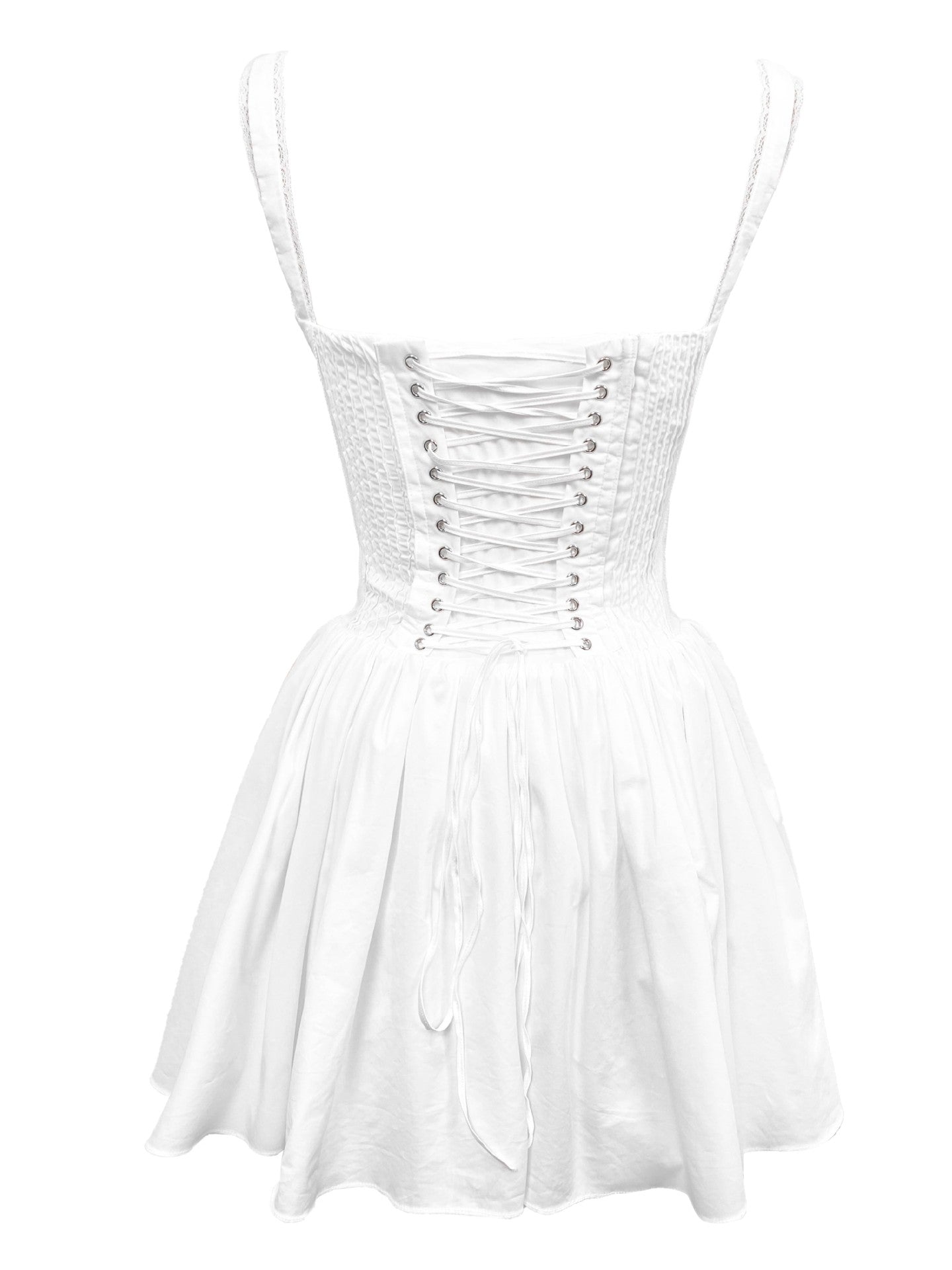 🤍 Spicy|Balletcore Lace Boned Cinched Waist Mini Dress
