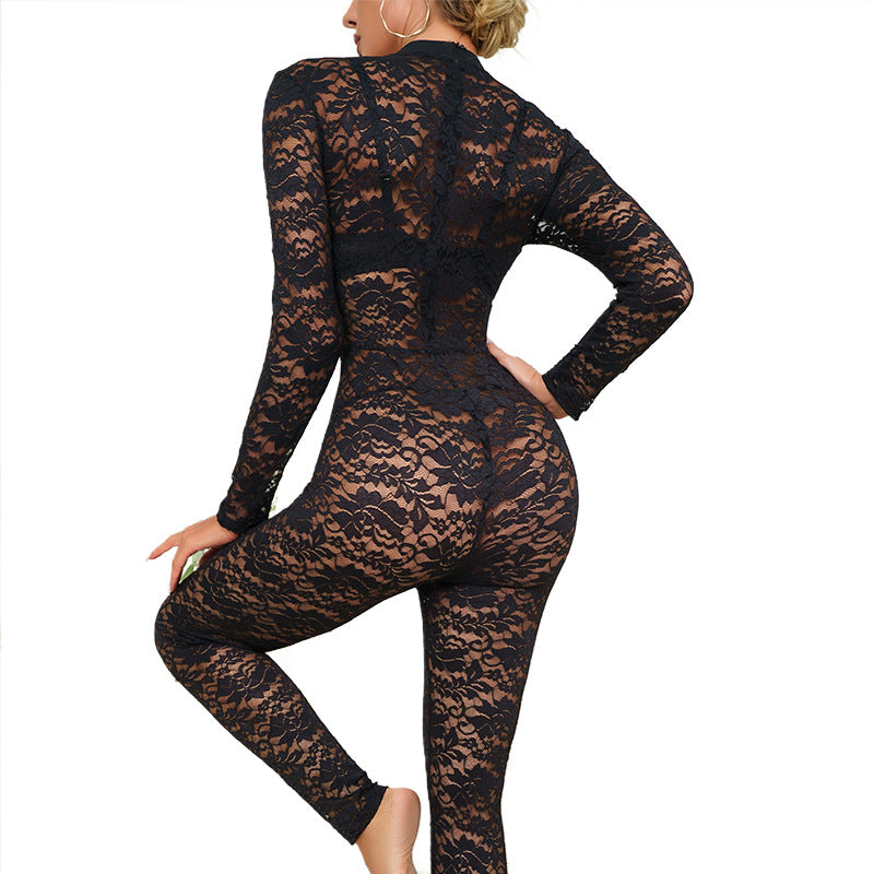 🖤 Spicy | Sheer Lace Cutout Long-Sleeve Bodysuit
