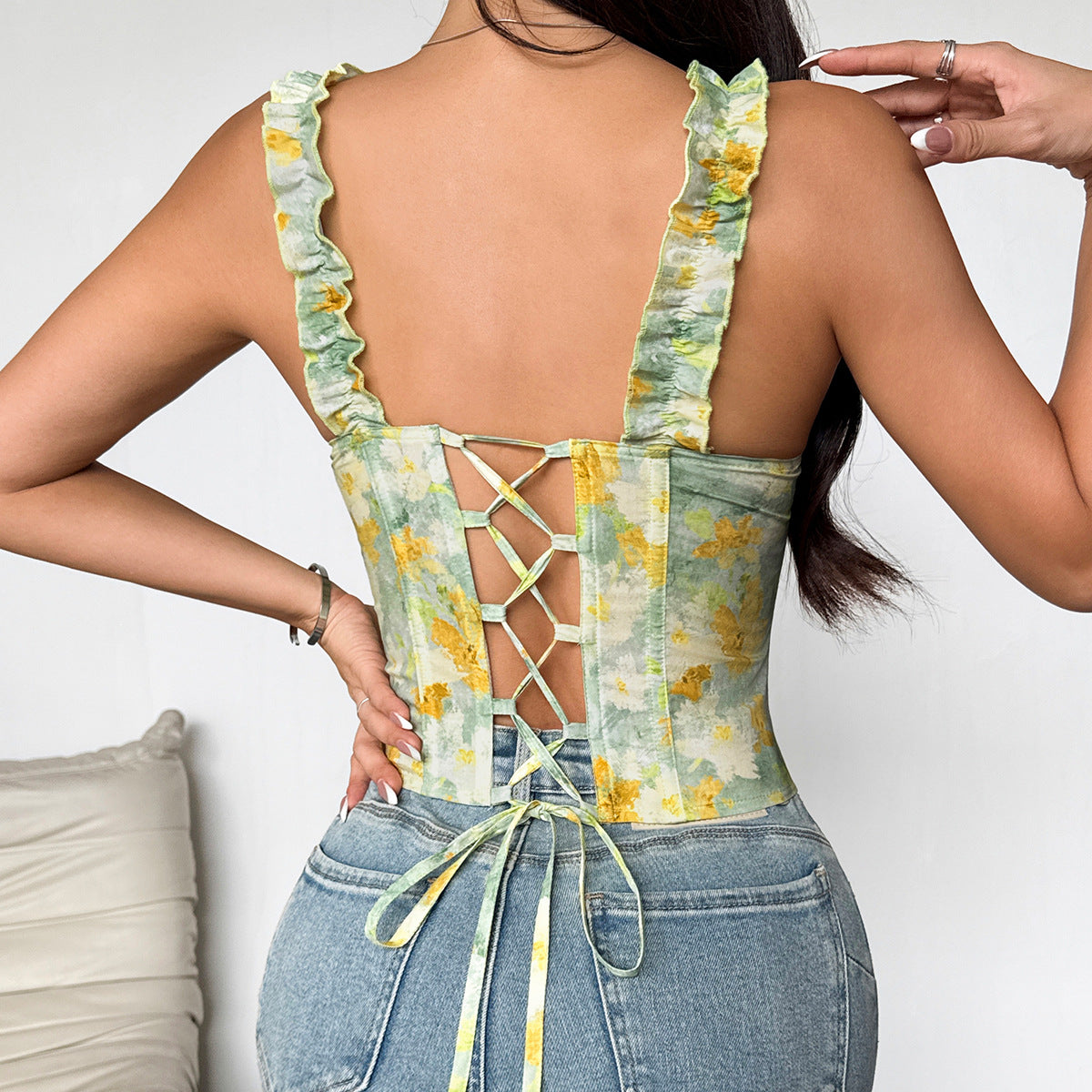 🎨 Spicy| Oil-Paint Tie-Front Boned Cami