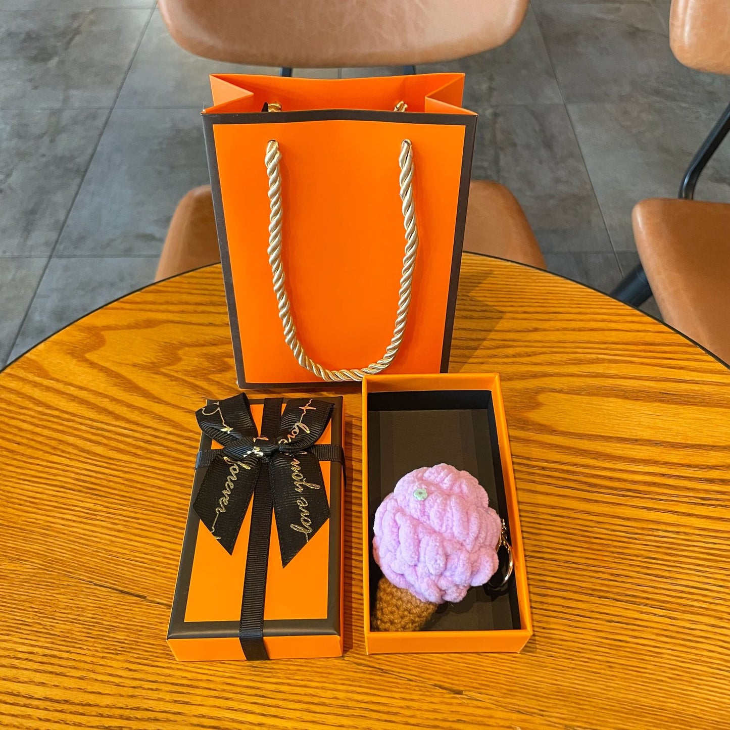 Crochet Yarn Ice Cream Keychain — Dopamine Dessert Bag Charm