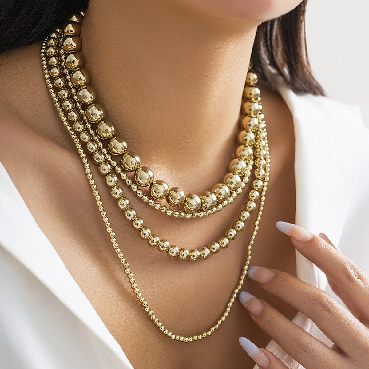 🪩 Necklace + Cyber Beaded Statement Necklace – Multi-Sized Beads