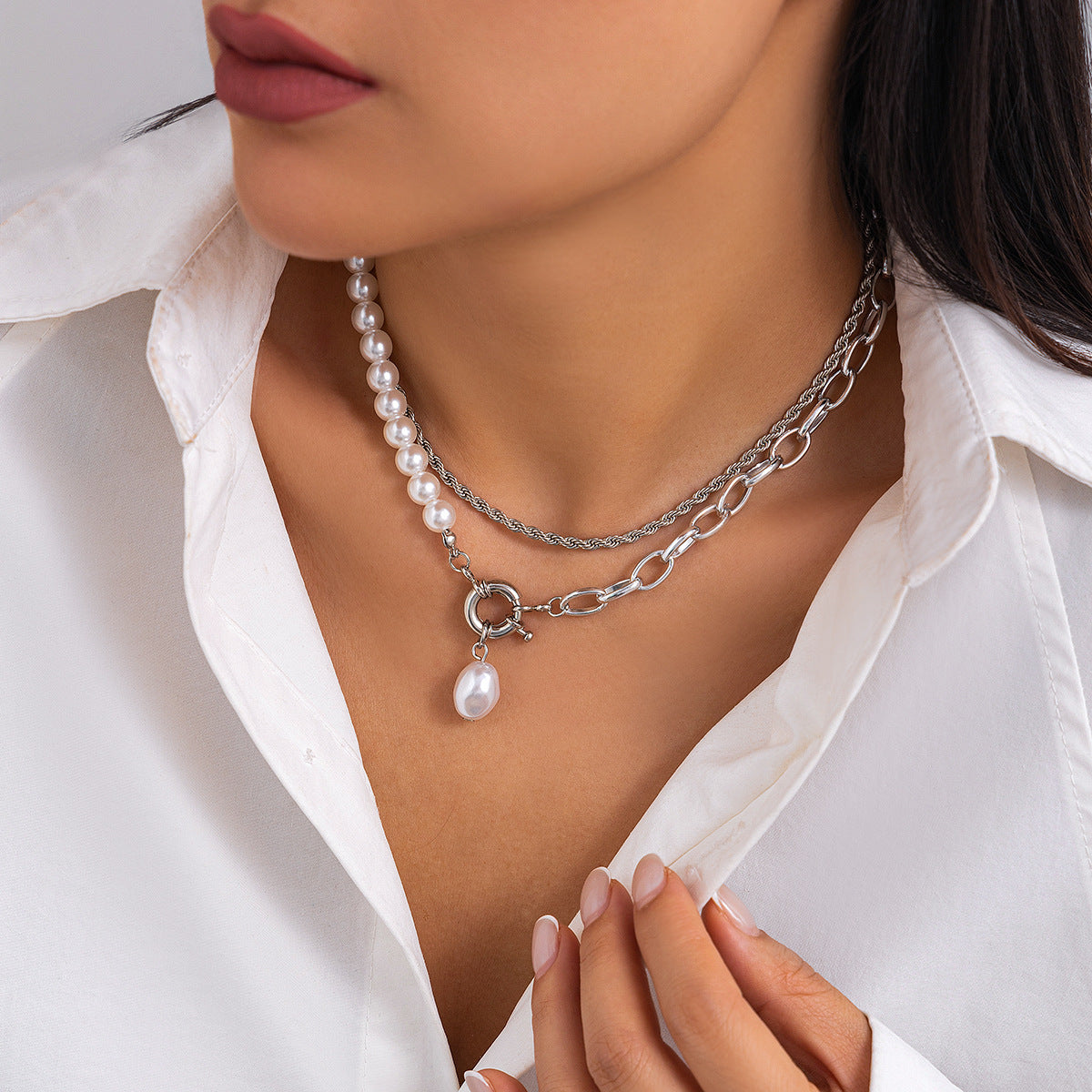 💧 Necklace + Irregular Waterdrop Pearl Pendant Layered Necklace