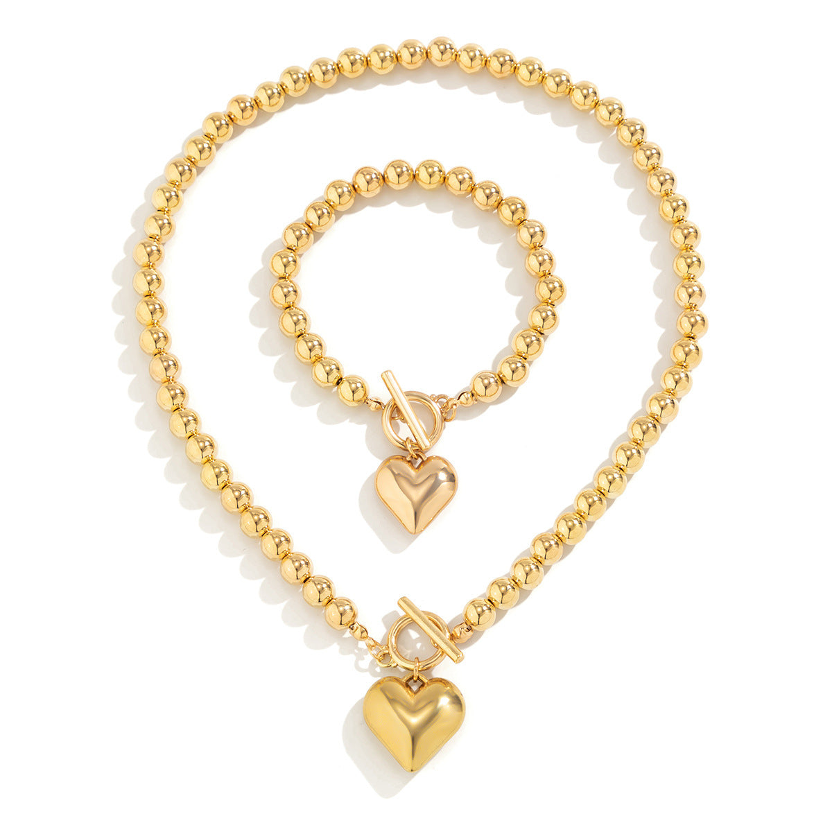 ⚪ Necklace + Statement Round Bead Chain With Heart Accent – Beaded Punk