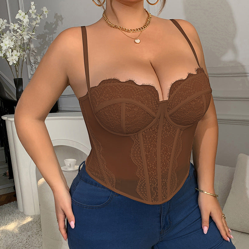 💎 Sculpt+ | Embroidered Lace Plus Size Bustier Crop Top