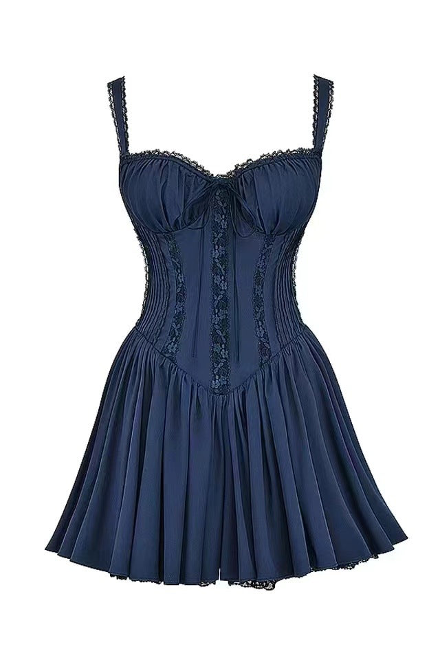 🤍 Spicy|Balletcore Lace Boned Cinched Waist Mini Dress