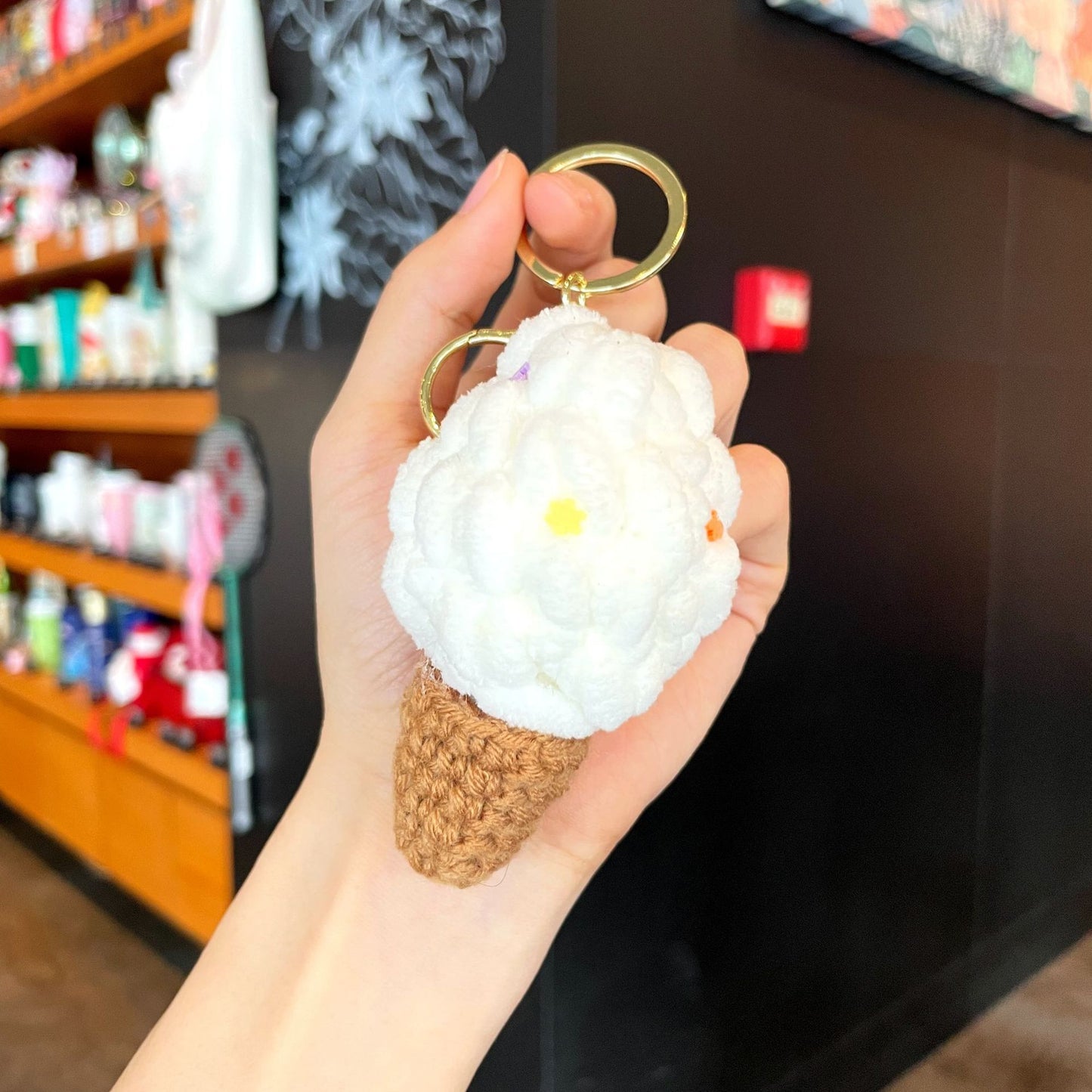Crochet Yarn Ice Cream Keychain — Dopamine Dessert Bag Charm