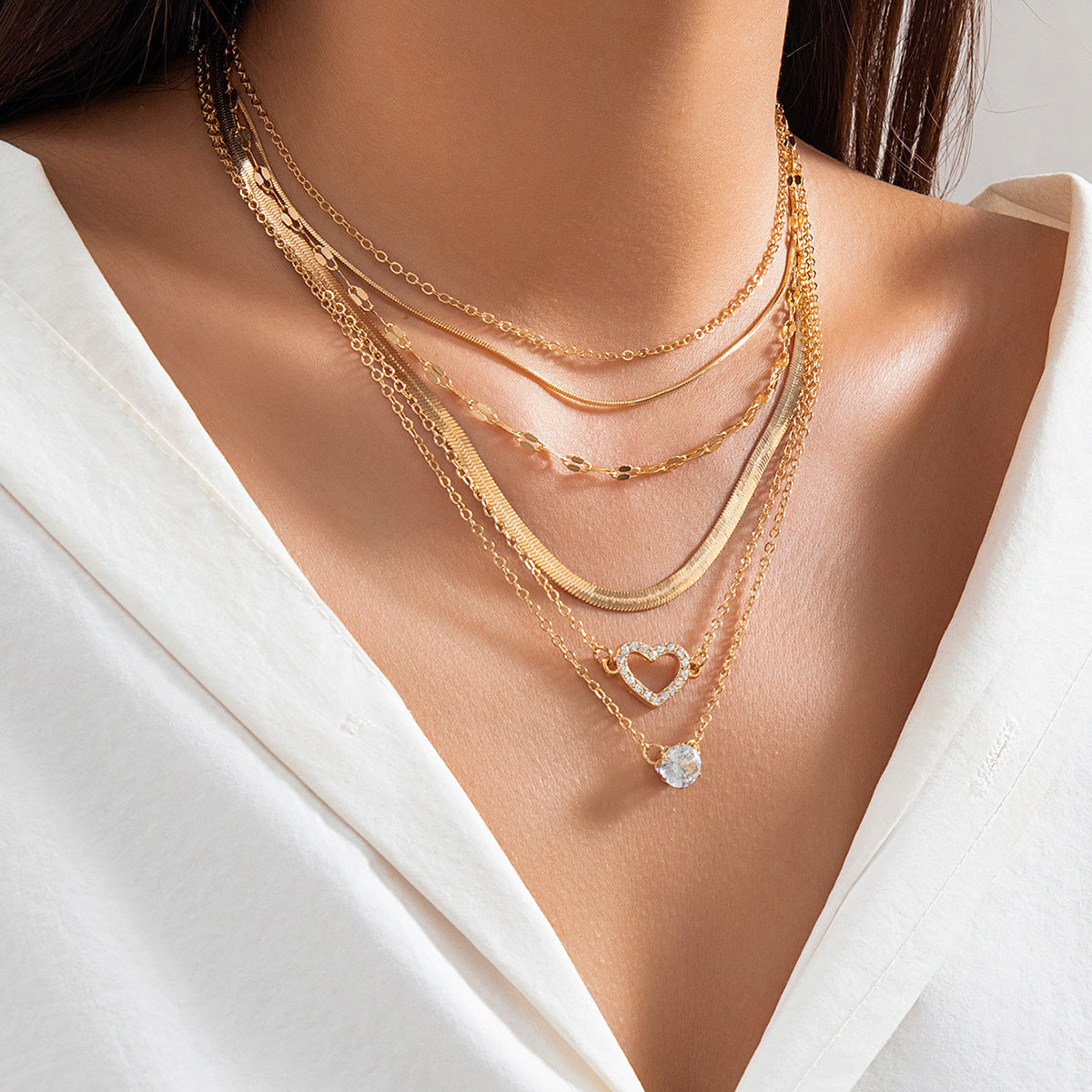 💕 Necklace + Colorblock Snake Chain With Heart Rhinestones