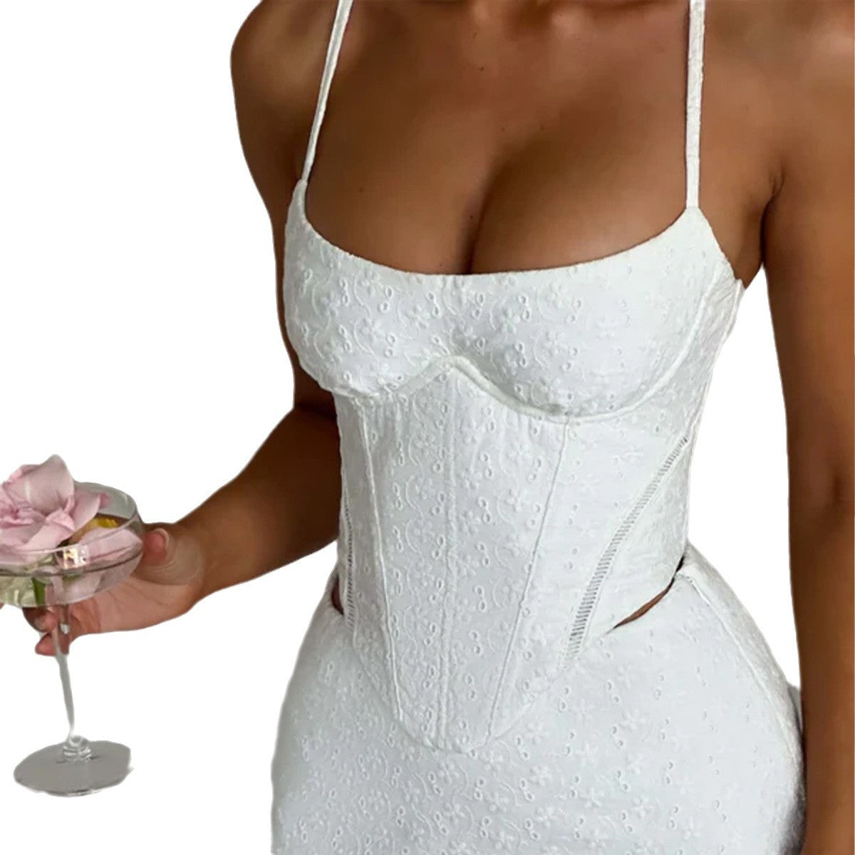 ☁️ Spicy|Lace Lace-Up Bow Accent Panel Design Spaghetti Strap Top