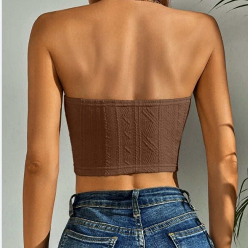 🎯 Spicy|Fringe Hem Solid Tube Crop Top