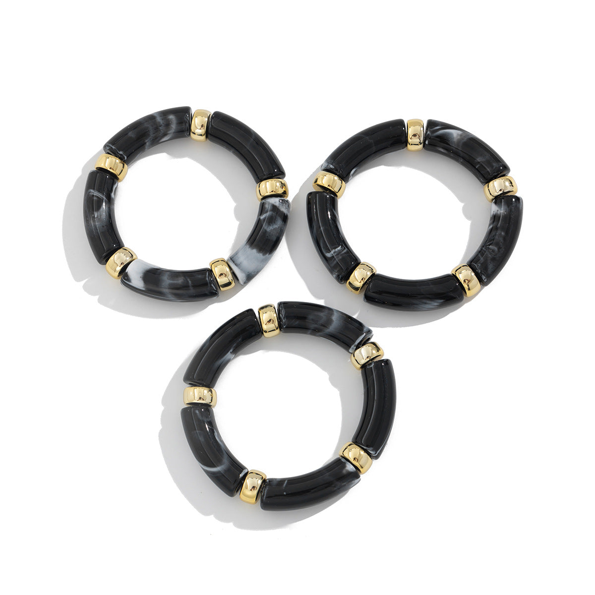 🎨 Bracelet Set + Tie-Dye Bead Bamboo Segment Bracelet Trio – Artistic Geometric