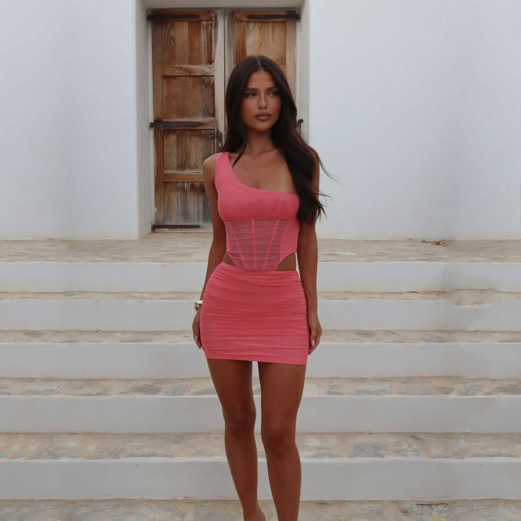 🎀 Spicy | Mesh Cutout Boned Dress — Curve-Hugging Night Glow