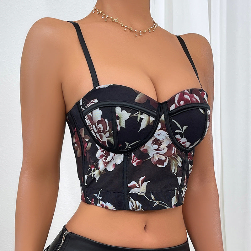 🖤 Spicy | Floral Print Boned Bustier Top