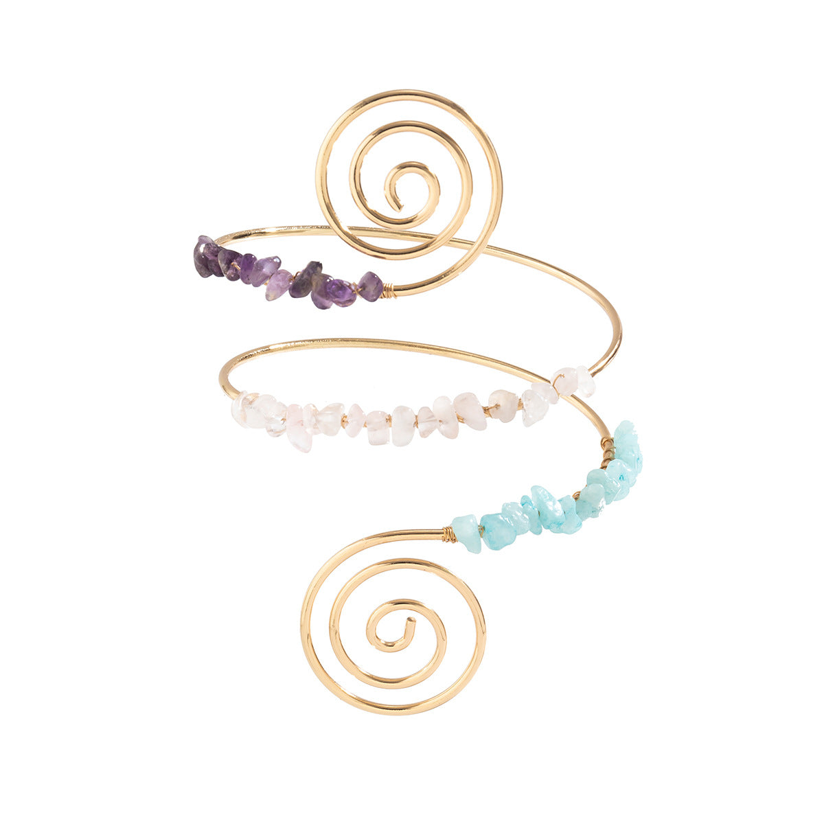 🌀 Arm Chain + Tribal Spiral Stone Beaded Arm Cuff – Retro Boho Design