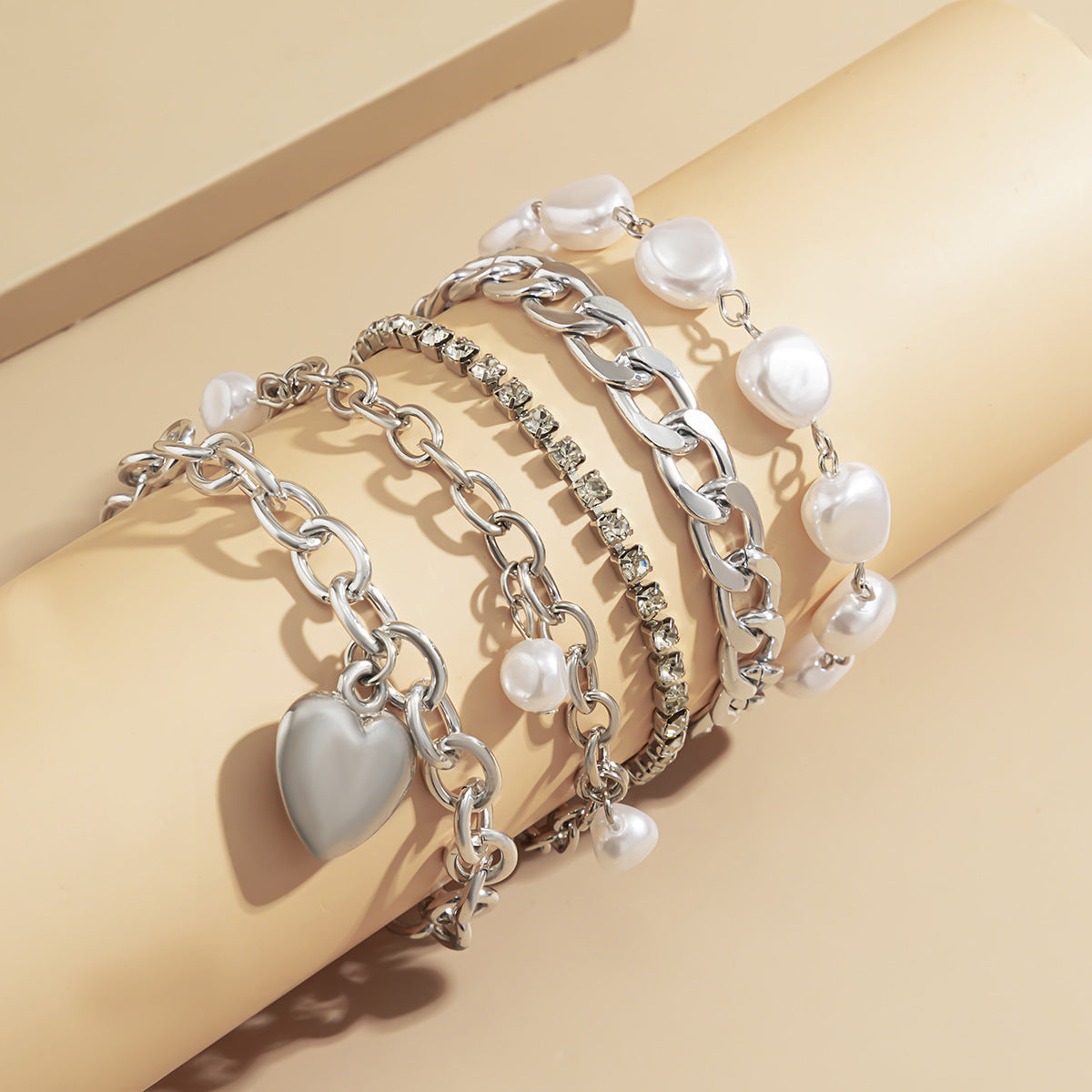💫 Bracelet Set + Irregular Baroque Pearl Heart Bangle Duo