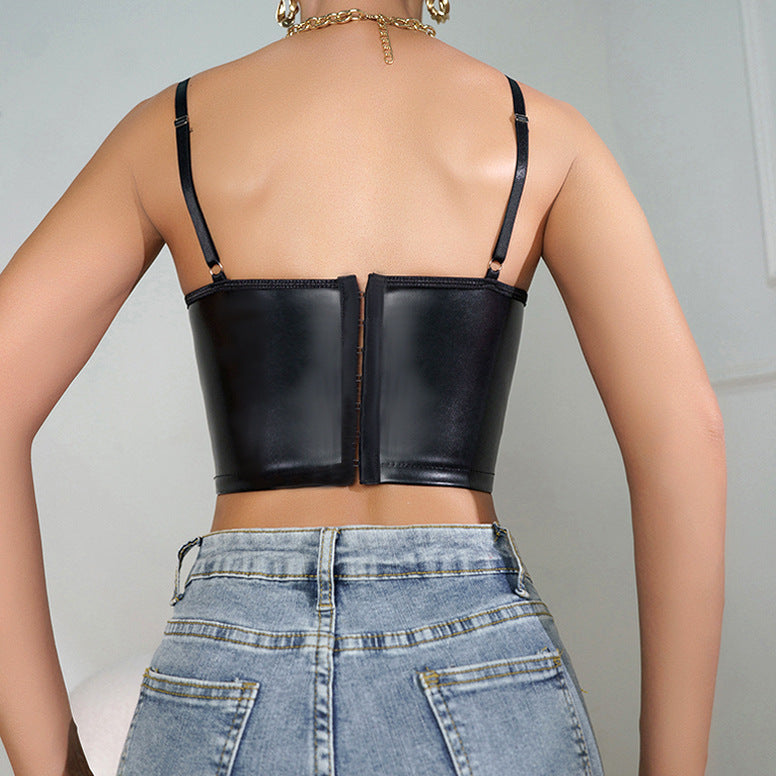 🖤 Spicy|Faux Leather Lace Trim Sexy Cropped Cami