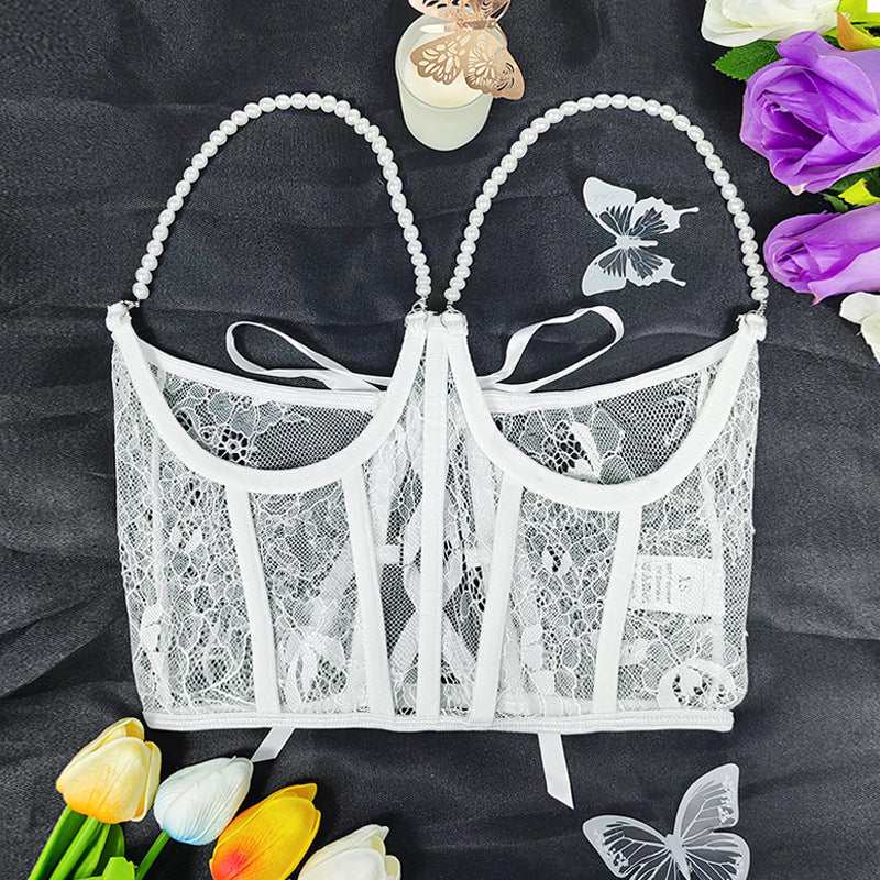 🧵 Spicy | Lace Pearl Strap Corset — Waist Cinch Innerwear Chic