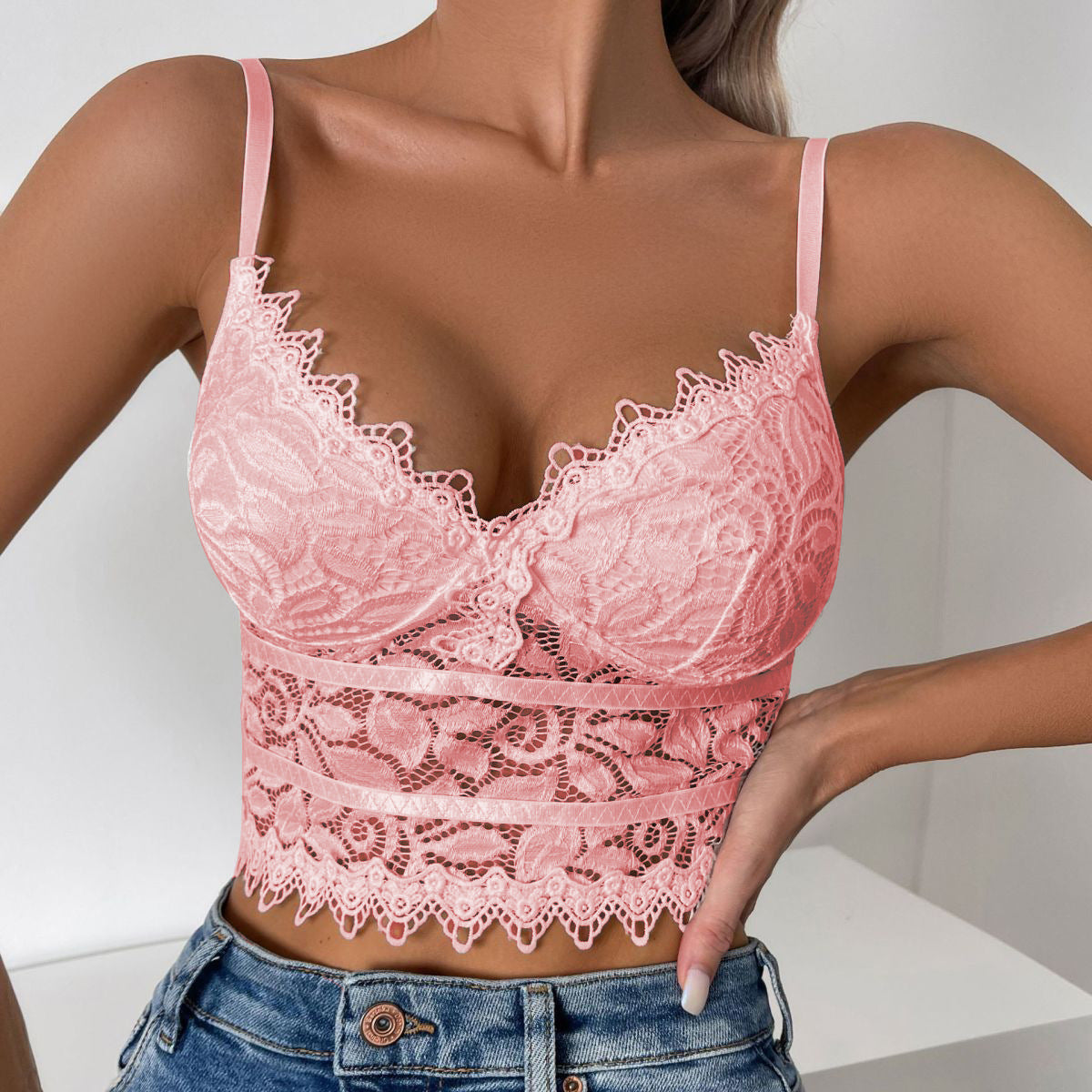 💘 Spicy | Lace-Trimmed Sheer Camisole Bralette