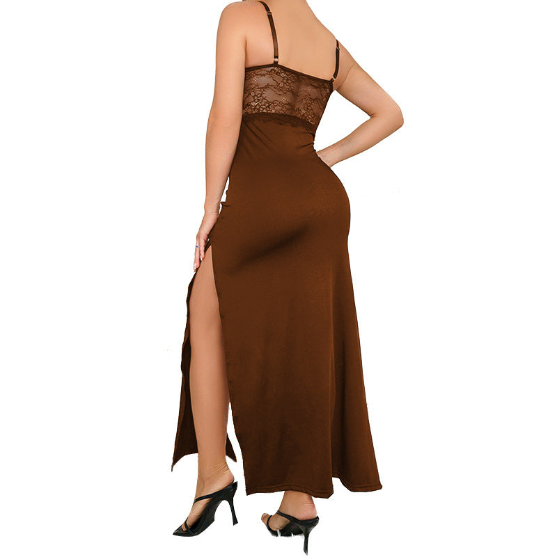 🖤 Spicy | V-Neck Lace Spliced Slit Maxi Gown