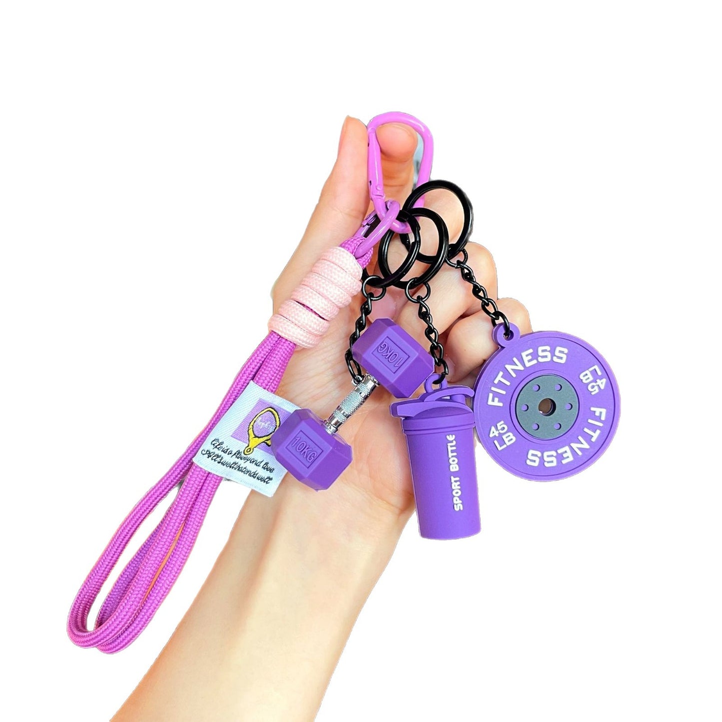 💪 Silicone Dumbbell & Shaker Keychain Set — Colorful Fitness Charms